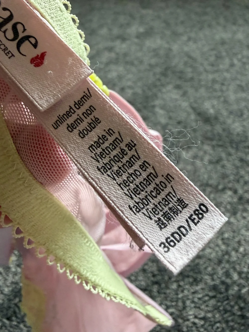 Victoria’s Secret Tease Unlined Demi Bra 36DD Pink Yellow Lace Underwire - Picture 6 of 6